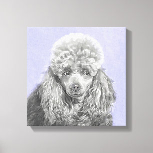 Toile Poodé Jouet miniature Argent gris bleu Chien Art