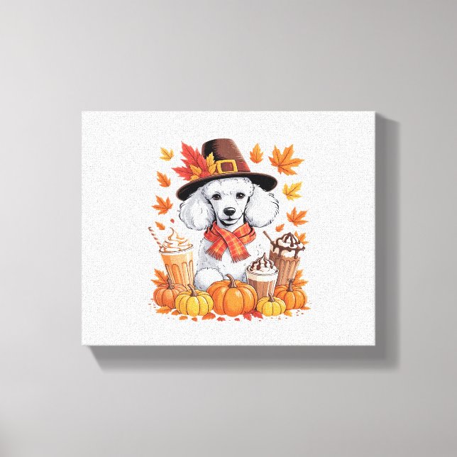Toile Poodle Thanksgiving Boissons Café Automne Feuilles (Recto)