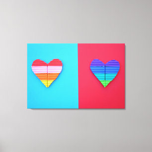 Toile Pop Art Love Twin Rainbow Hearts