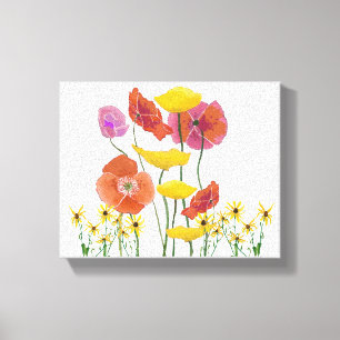 Toile Poppies abondantes parmi un lit de marguerites jau
