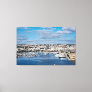 Toile Port de Sliema avec bâtiments et bateaux modernes