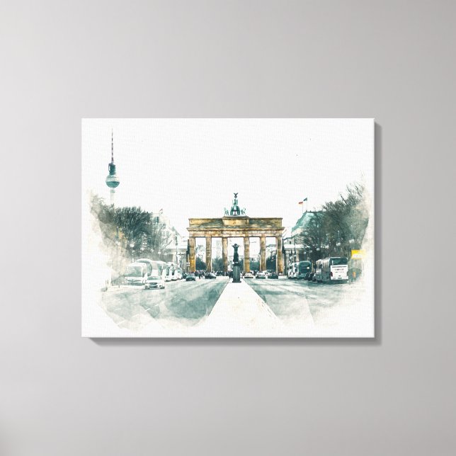 Toile Porte de Brandebourg Berlin aquarelle peinture (Recto)