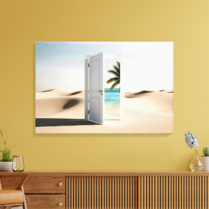 Toile Porte Désert Ouverte Avec Oasis Tropicale