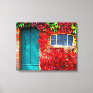 Toile Porte Turquoise pittoresque avec feuilles d'automn