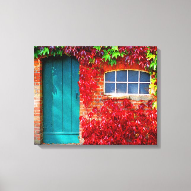 Toile Porte Turquoise pittoresque avec feuilles d'automn (Recto)