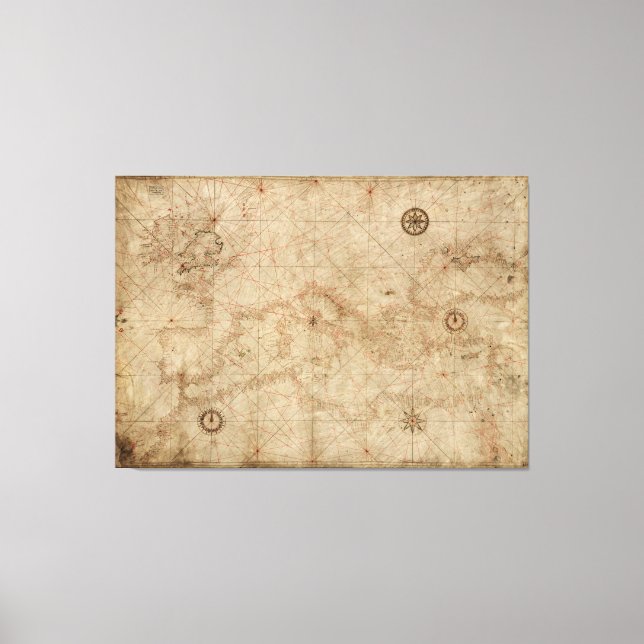 Toile Portolan Graphique de la Méditerranée vers 1500 (Recto)