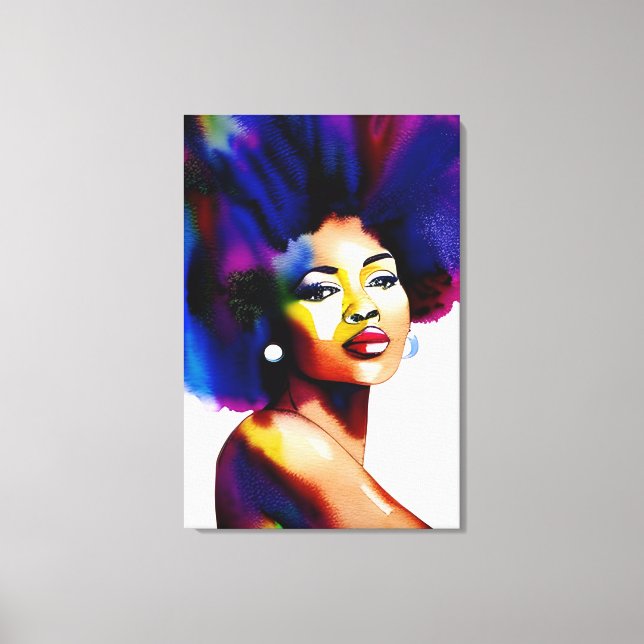 Toile Portrait Afro Noir femme Afro Aquarelle IV (Recto)