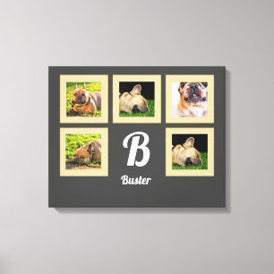Toile portrait chien animal photo collage monogramme sur
