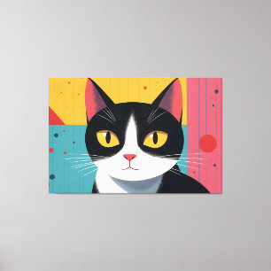 Toile Portrait de chat smoking moderne - Art plat minima