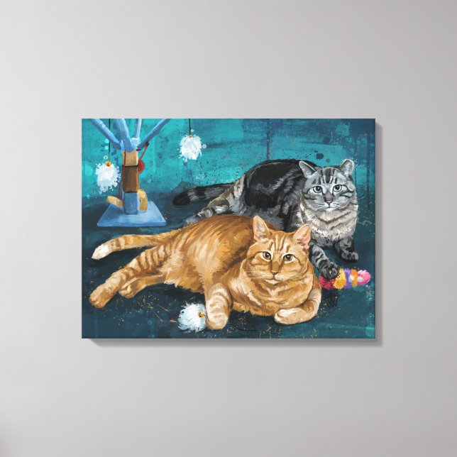 Toile Portrait de chats Tango et Vangogh (Recto)