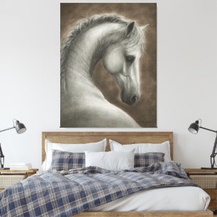 Toile Portrait de cheval blanc peint à la main
