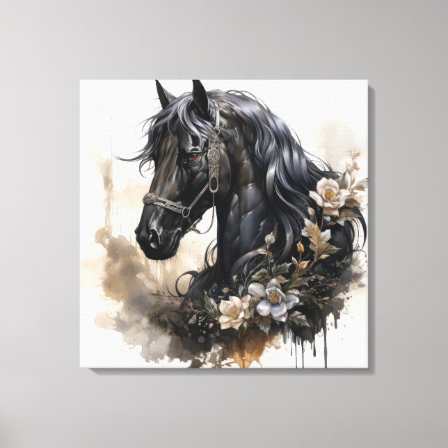Toile Portrait de cheval de beauté noir (Recto)