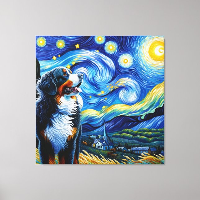 Toile Portrait de chien de montagne Starry Bernese (Recto)