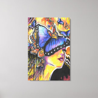 Toile Portrait de femme Abstraite papillons Art
