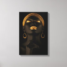 Portrait de femme africaine noire et or