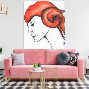 Toile Portrait de femme aux cheveux orange mandarine Pop