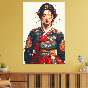 Toile Portrait de femme coréenne moderne en Hanbok