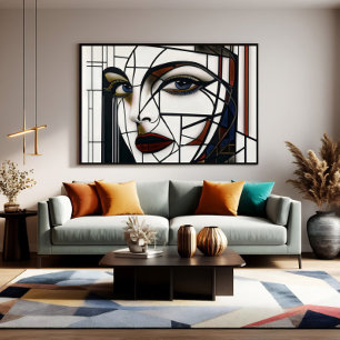 Toile Portrait de femme cubiste en verre coloré
