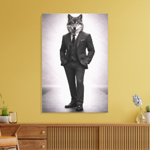 Toile Portrait de Loup Élégant en Costume Classique
