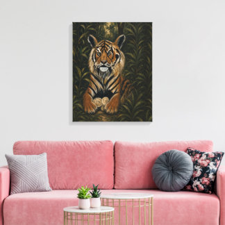 Toile Portrait de tigre du Bengale peint dans la jungle