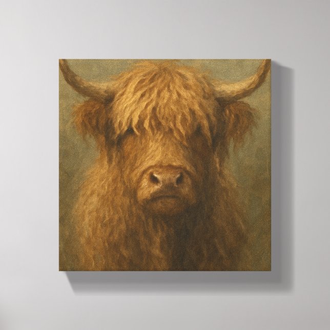 Toile Portrait de vache de Highland - Rustique ferme ani (Recto)