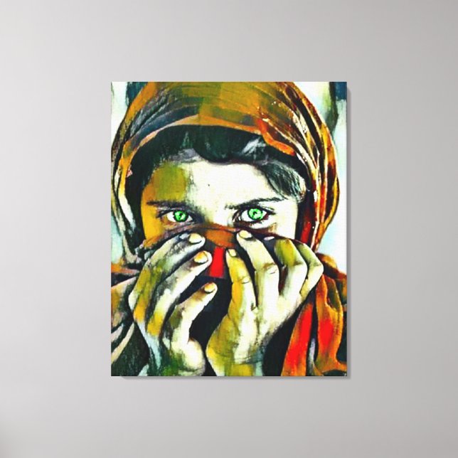 Toile Portrait d'huile pour fille afghane avec yeux vert (Recto)