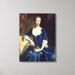 Toile Portrait d'une dame en robe de velours bleu (huile