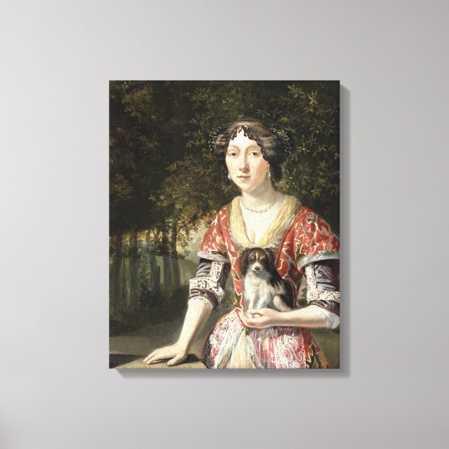 Toile Portrait d'une dame portant une robe rouge et blan (Recto)