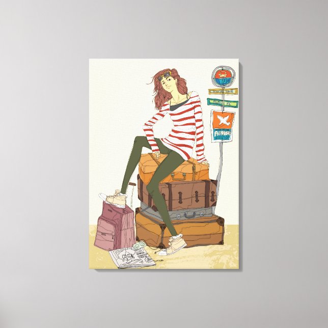 Toile Portrait d'une jeune femme assise sur une valise (Recto)