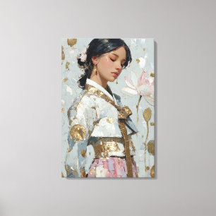 Toile Portrait élégant de Hanbok avec feuille d'or et to