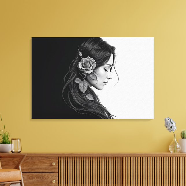 Toile Portrait noir et blanc de la belle femme art (Insitu(Salon))