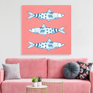 Toile Portugais Lisbonne Sardines Motif Azulejos rose