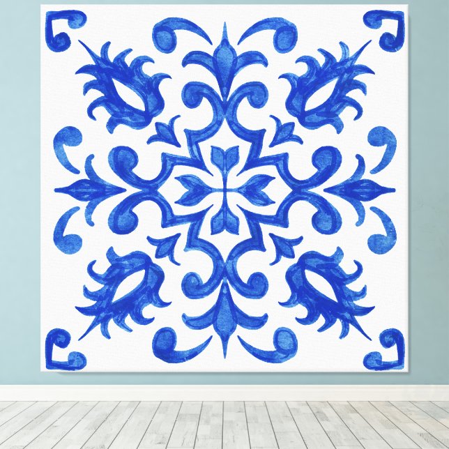 Toile Portuguese Blue Tile central round medallion (Insitu (Plancher de Bois))