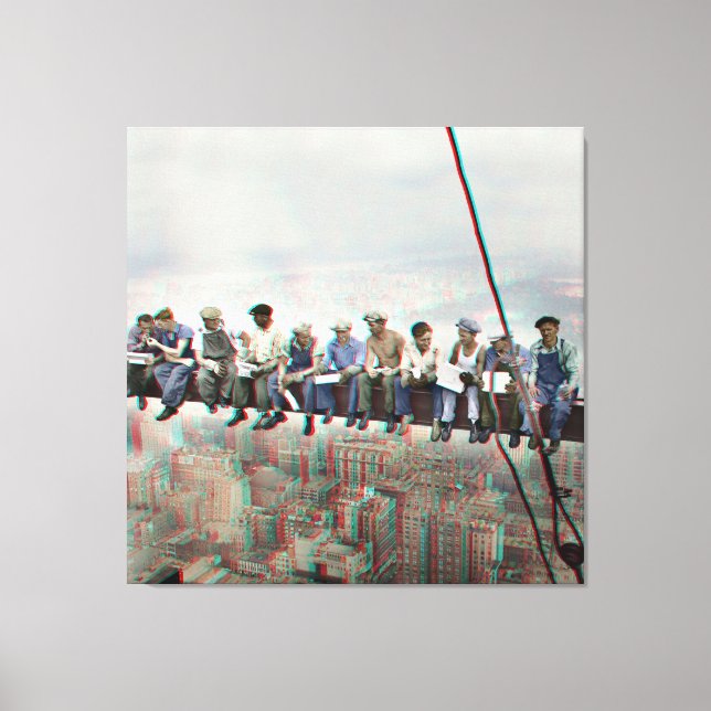 Toile Poster Anaglyph 3D- Lunch atop Skyscraper New York (Recto)