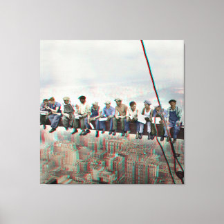 Toile Poster Anaglyph 3D- Lunch atop Skyscraper New York