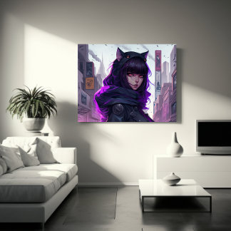 Toile Poster de la fille de chats Anime
