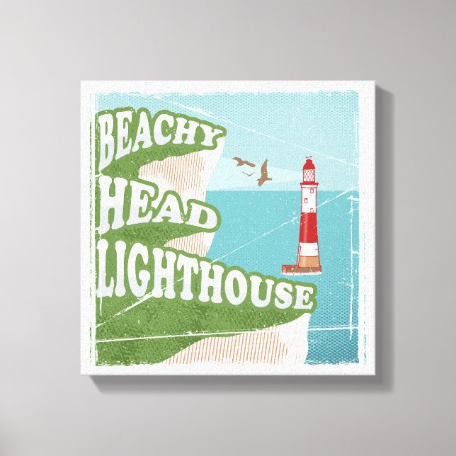 Toile Poster rétro du phare à tête de plage (Recto)