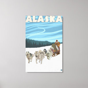 Toile Poster Vintage voyage AlaskaDogsledding