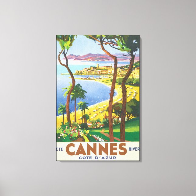 Toile Poster Vintage voyage Cannes Côte d'Azur (Recto)