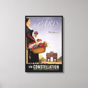 Toile Poster Vintage voyage, Paris Via Constellation