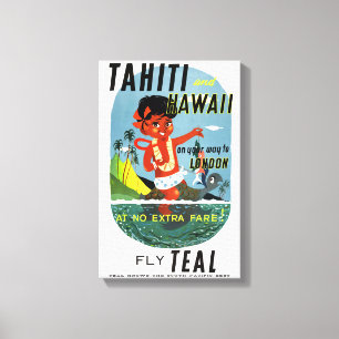 Toile Poster Vintage voyage Tahiti Hawaii restauré