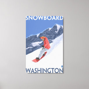 Toile Poster Vintage voyage Washington Snowboard