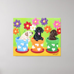 Toile Pot à fleurs Labrador Chiots