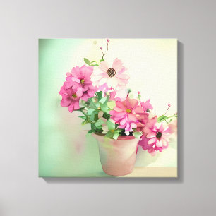 Toile Pot de fleurs d'aquarelle rose