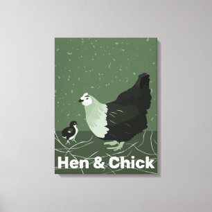 Toile Poule et poussin décoration murale de cuisine vert