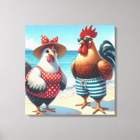 Poulets de plage portant des maillots de bain