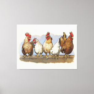 Toile Poulets et coqs, Farm Life, Country Art