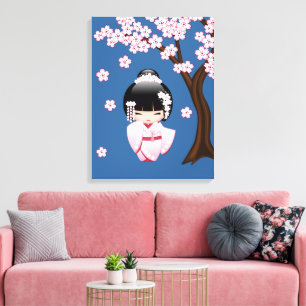 Toile Poupée blanche Kimono Kokeshi - mignonne Geisha Gi
