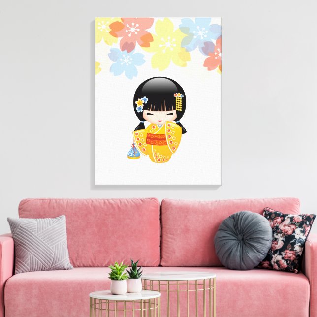 Toile Poupée d'été Kokeshi - Kimono Jaune Geisha Girl (Insitu(Salon))