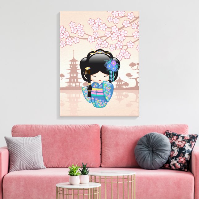 Toile Poupée Keiko Kokeshi - Blue Kimono Geisha Girl (Insitu(Salon))